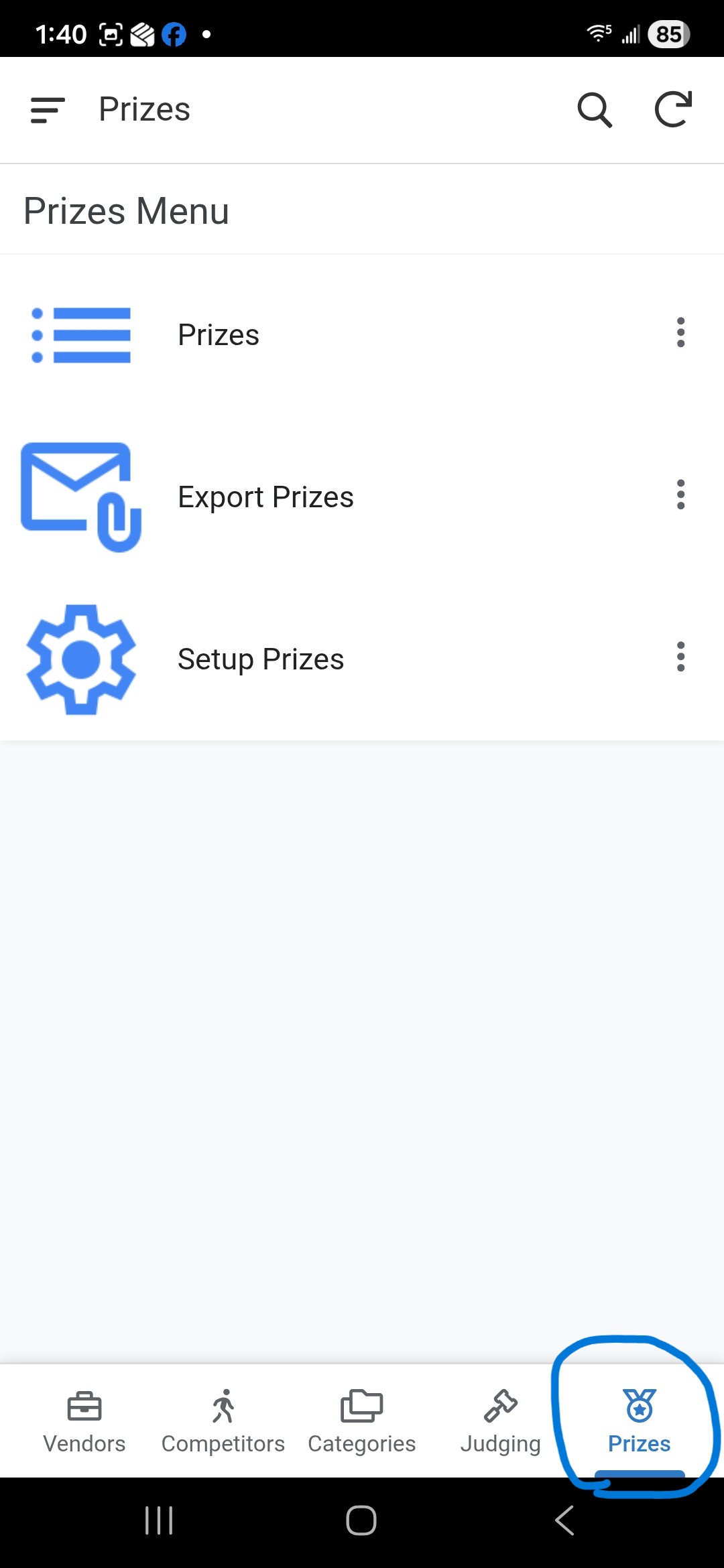 Prizes Submenu